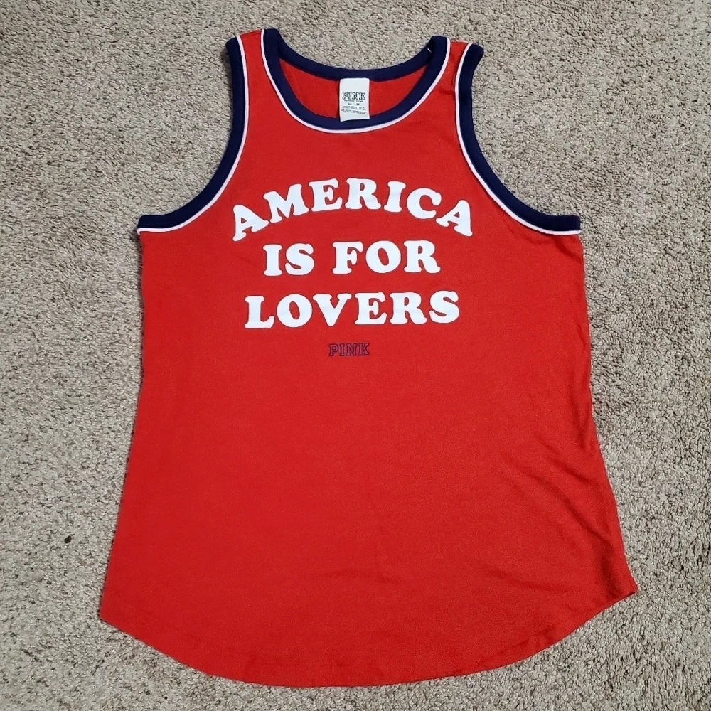 Victoria's Secret Pink Women's America is for Lovers Tank Top Patriotic XS